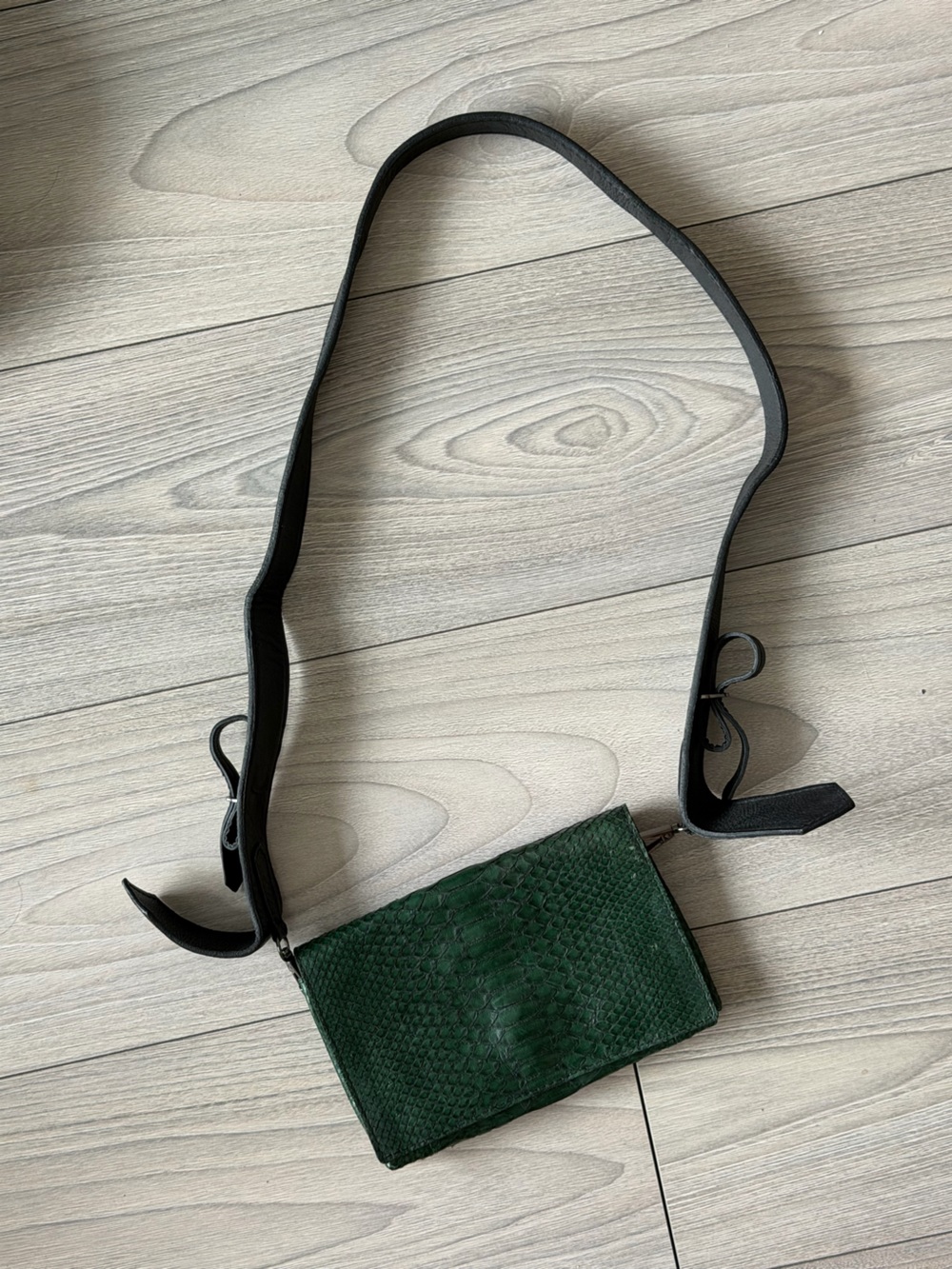 Emerald Green Textured Crossbody Bag with Black Strap
